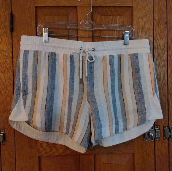 Pants - Athleta Linen Striped Pull-On Drawstring Shorts